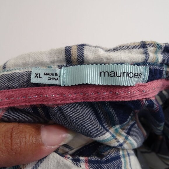 Maurices Navy Blue Cream Pink Silver Plaid Flannel Button Up Shirt Women Size XL - Picture 5 of 12